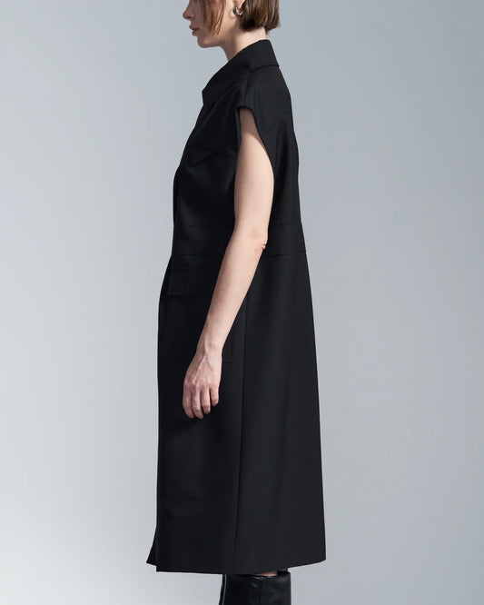 Wide Shoulder Sleeveless Shirt Dress