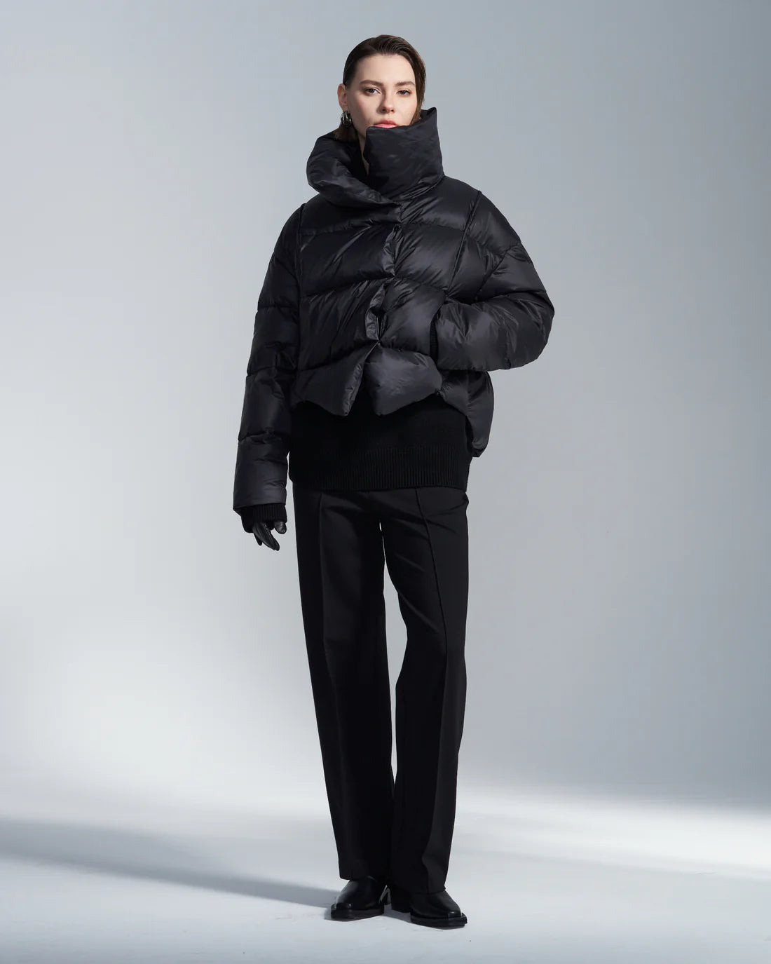 High Collar Down Jacket With Snaps