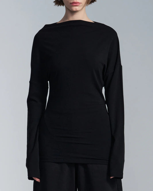 Lyocell Wool Boat Neck Long Sleeve T Shirt