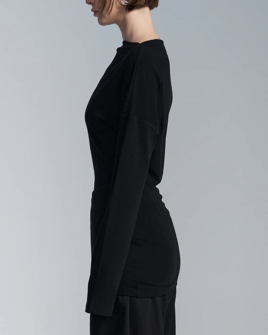 Lyocell Wool Boat Neck Long Sleeve T Shirt