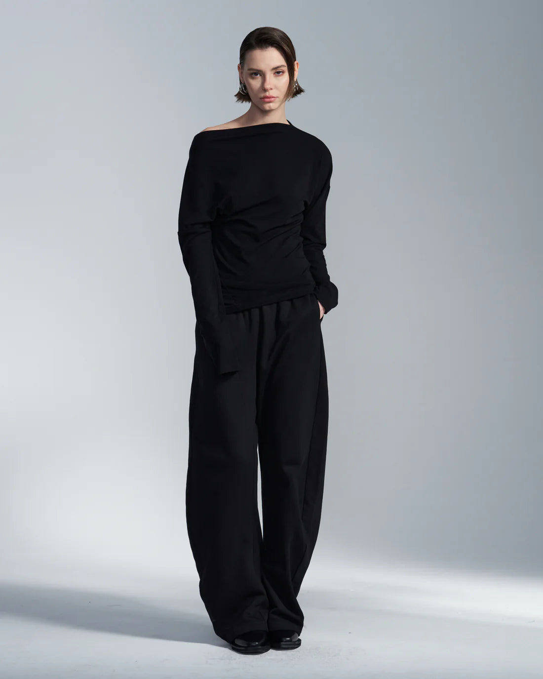 Lyocell Wool Boat Neck Long Sleeve T Shirt