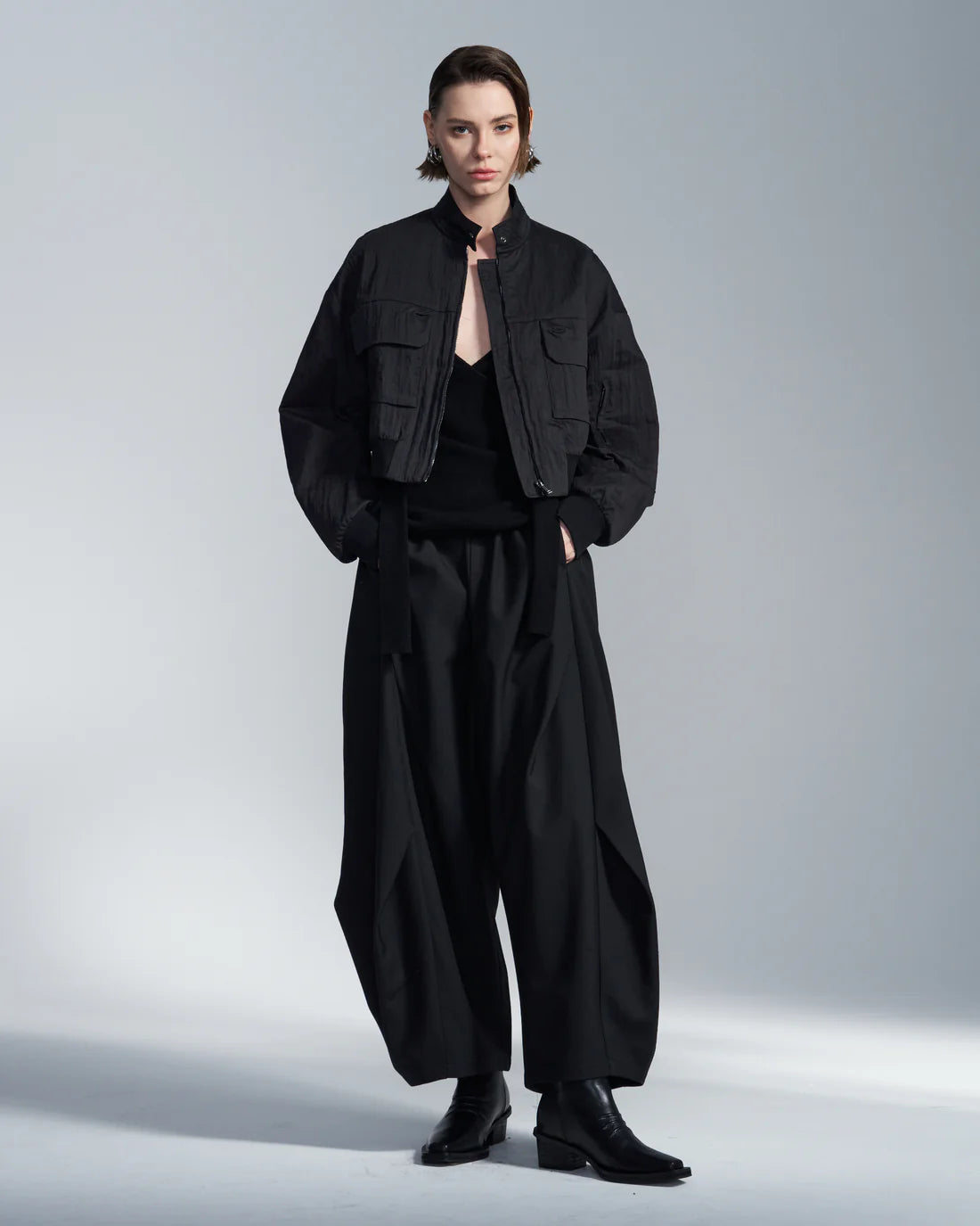 Cotton Nylon Cropped Zipper Jacket