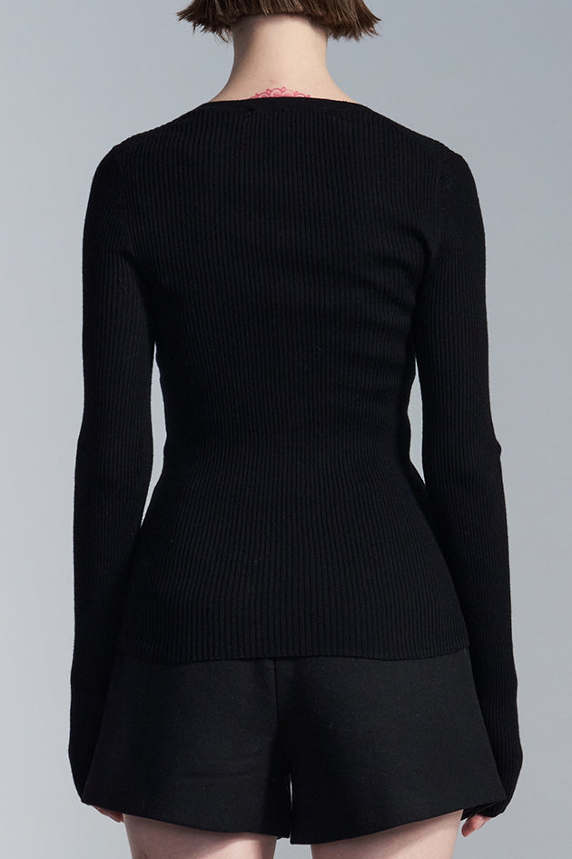 Wool Knit Long Sleeve T Shirt With Button Down