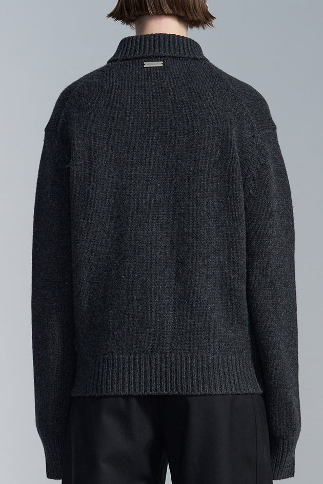 Stand Collar Lambswool Cardigan