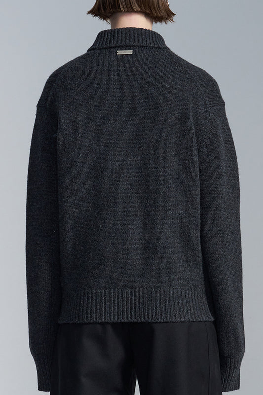 Stand Collar Lambswool Cardigan