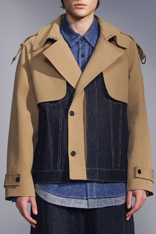 Deconstructed Cropped Trench Jacket With Denim