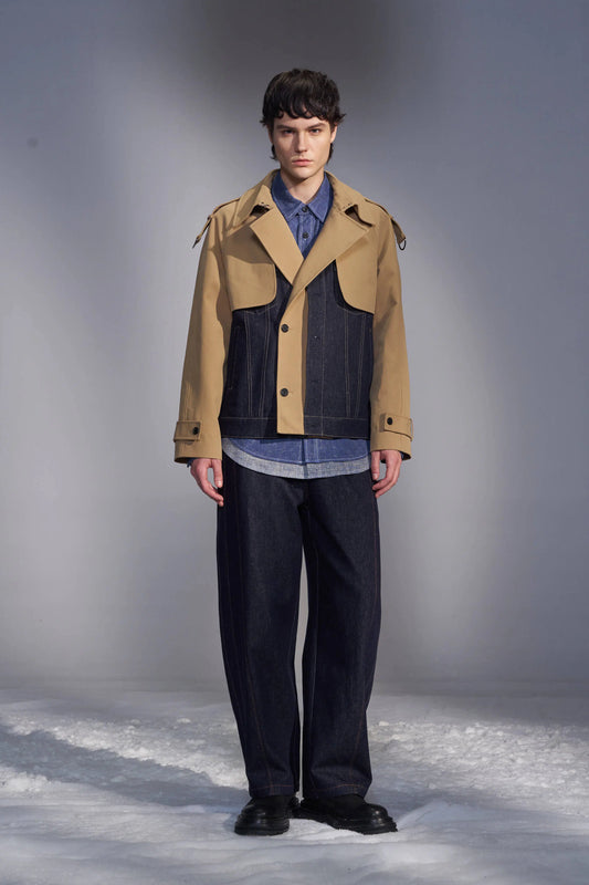 Deconstructed Cropped Trench Jacket With Denim
