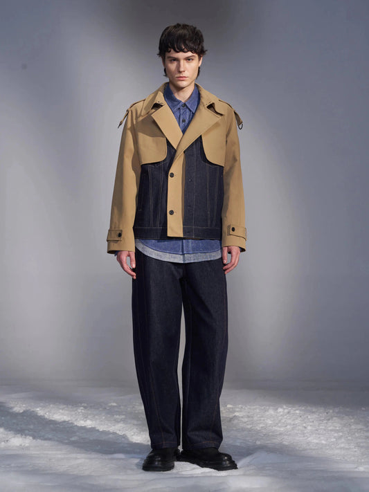 Deconstructed Cropped Trench Jacket With Denim