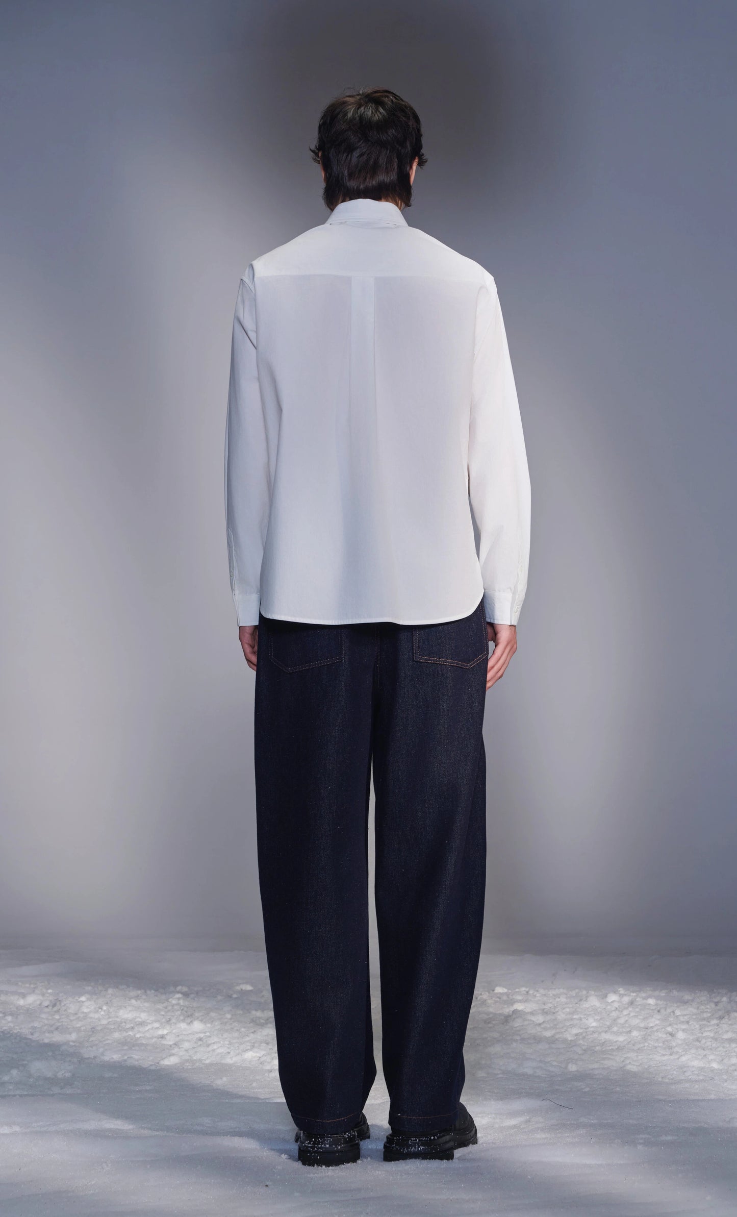 Cotton Shirt with Hidden Placket and Pleats