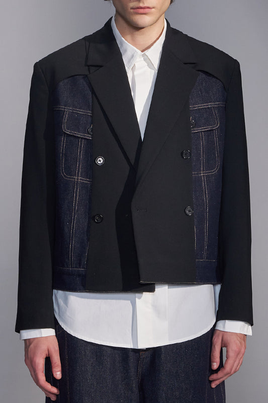 Deconstructed Cropped Denim Blazer
