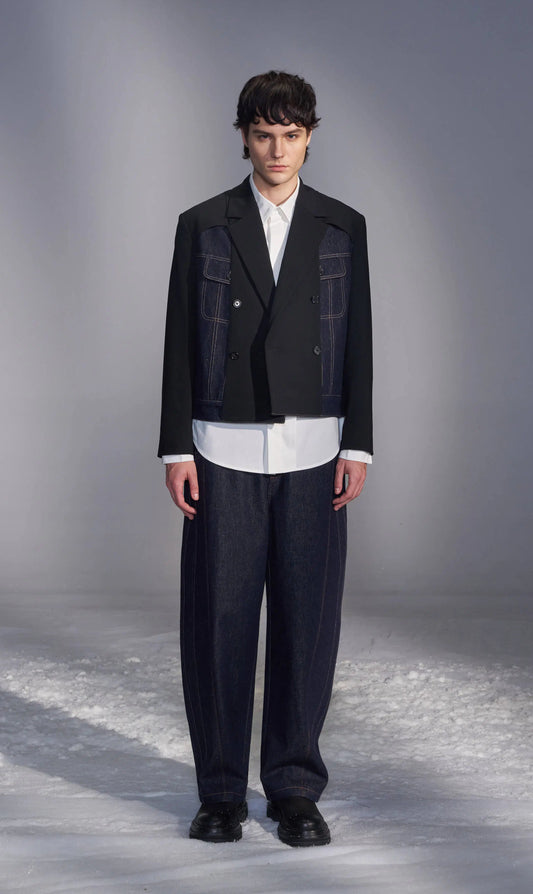 Deconstructed Cropped Denim Blazer