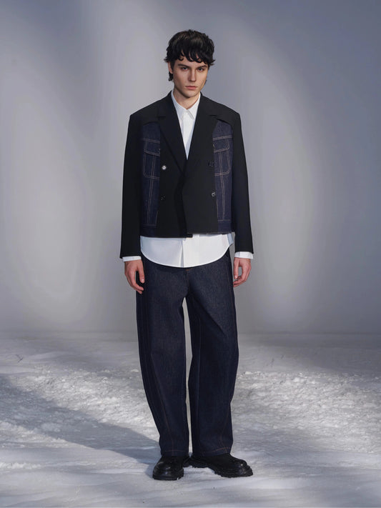 Deconstructed Cropped Denim Blazer