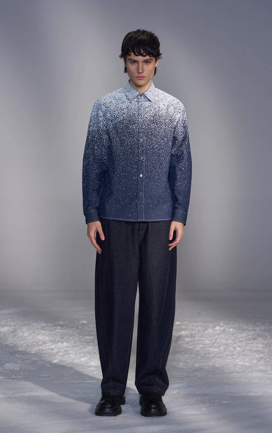 Snowflake-Printed Denim Shirt