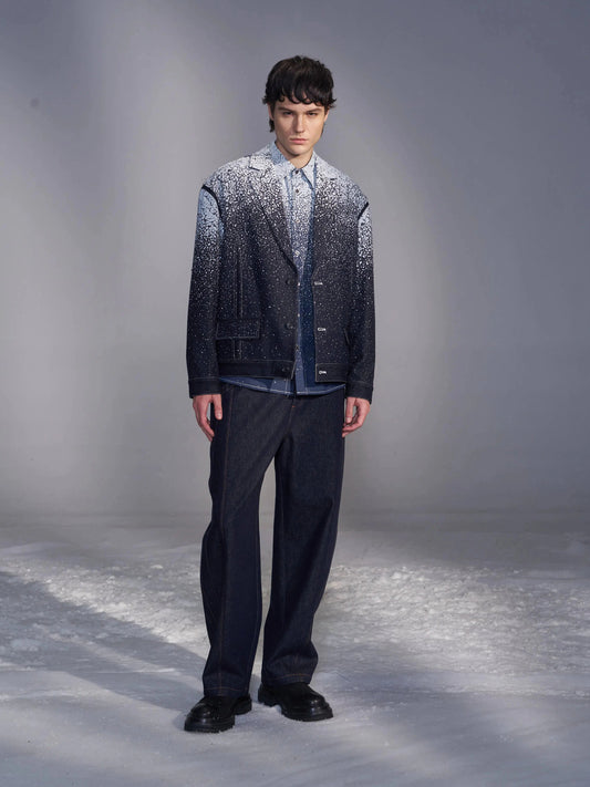 Snowflake-Embroidered Denim Blazer