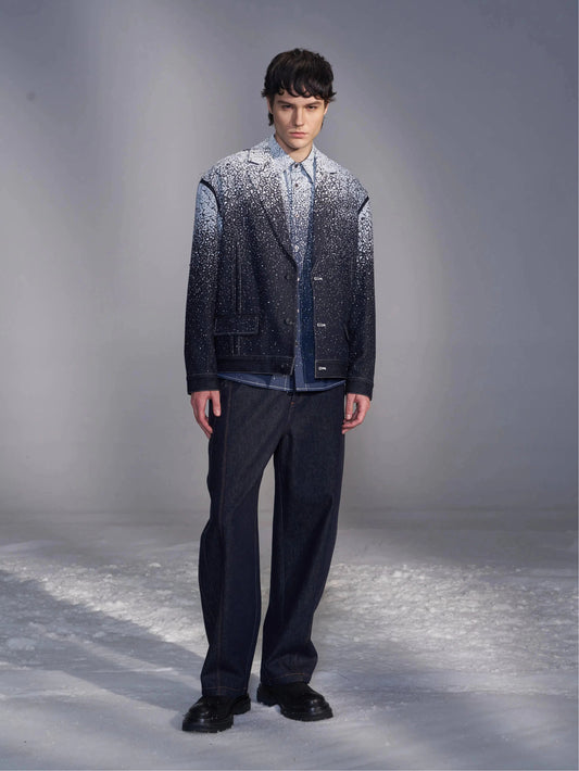 Snowflake-Embroidered Denim Blazer