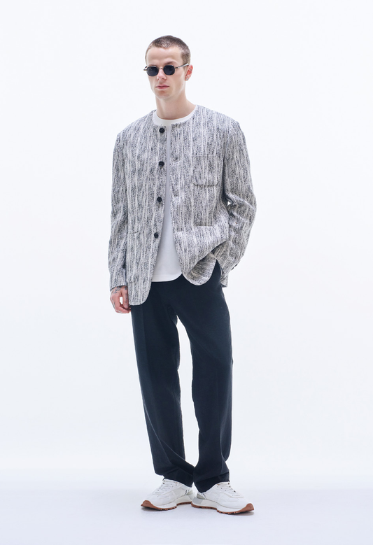 Cotton Tweed No-Collar Blazer