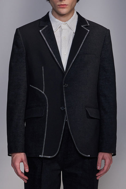 Deconstructed Contrast-Fabric Blazer
