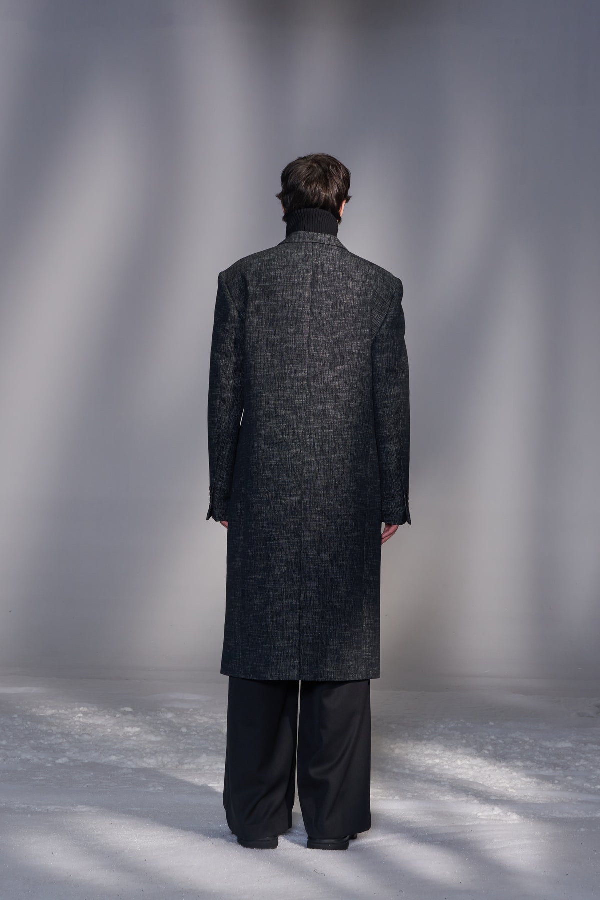 Faux Denim Double-Breasted Coat