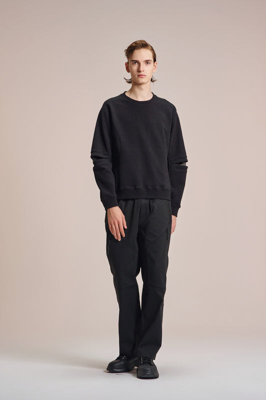 ジッパースリーブ&ネット付きスウェットシャツ