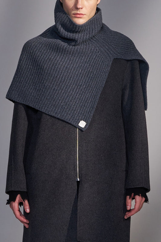 Wool Ribbed High-Neck Cape