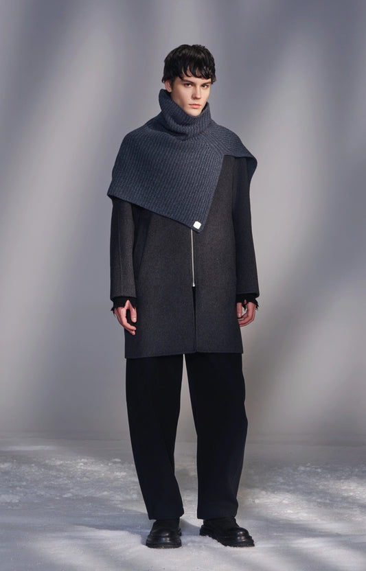 Wool Ribbed High-Neck Cape