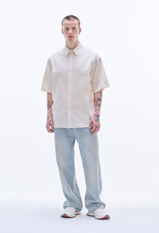 Stripe Textured Short Sleeve Shirt