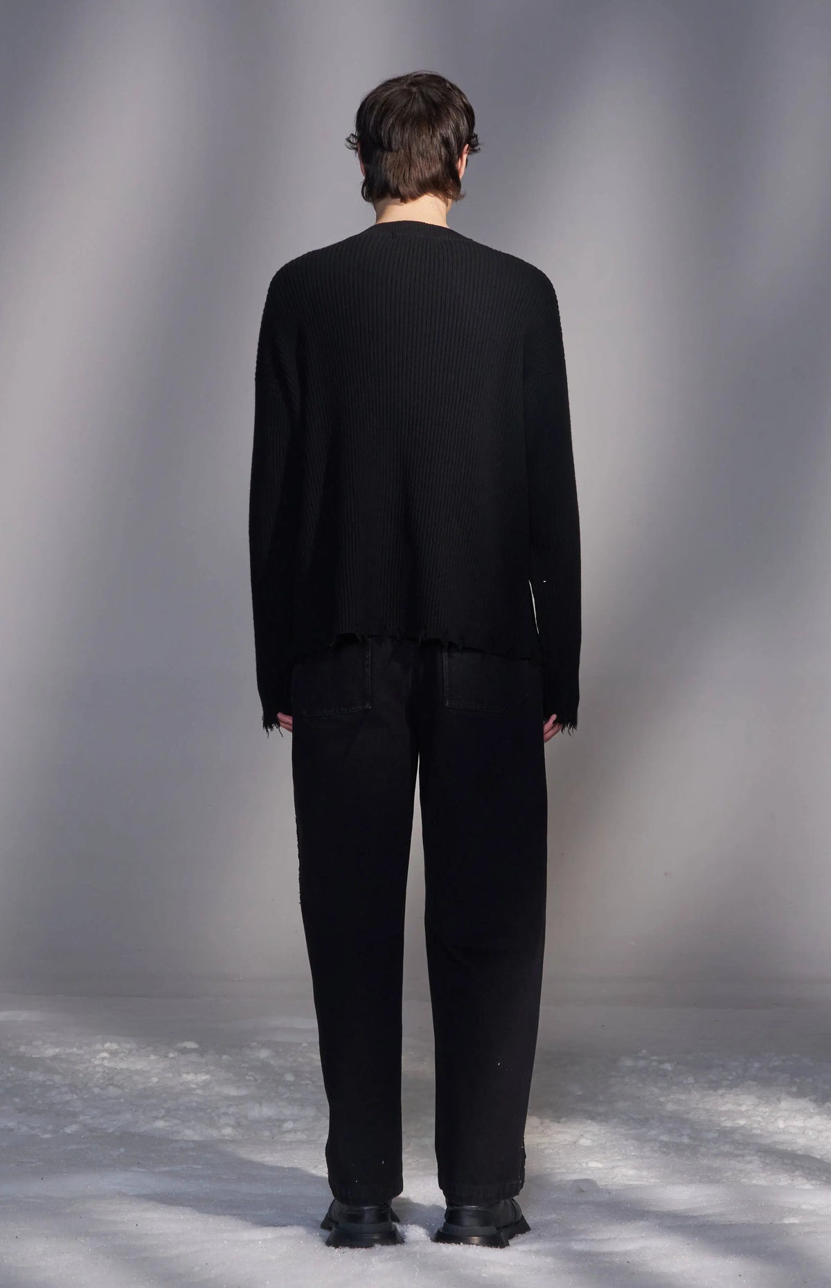 Balloon-Fit Raw-Edge Pants