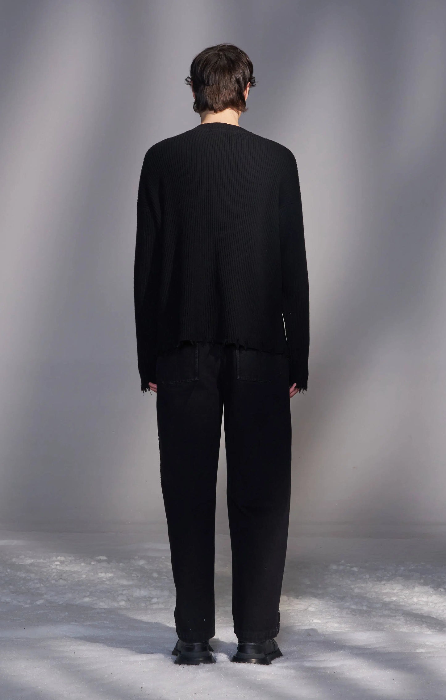 Ribbed Sweater with Raw-Edge Hem and Cuffs