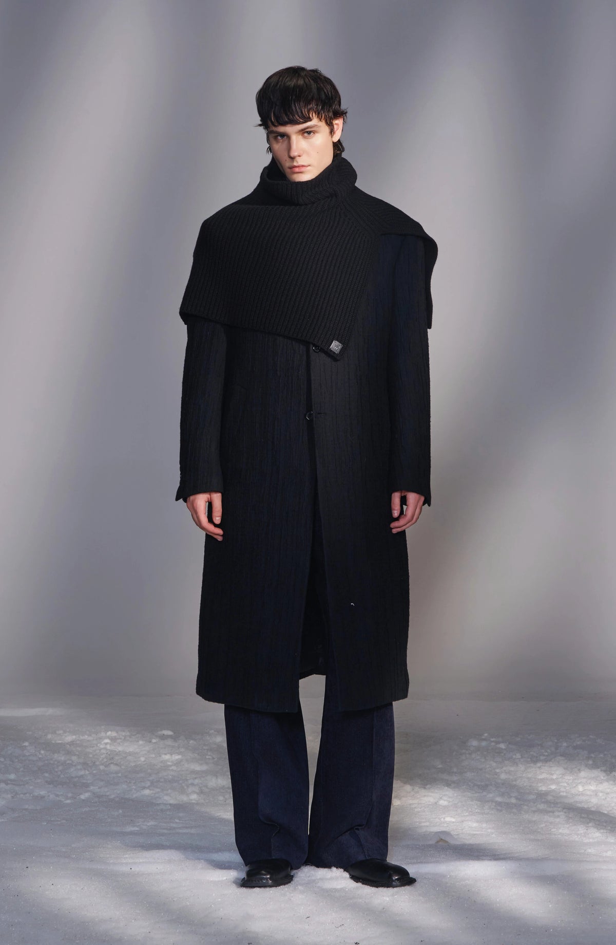 Wool Ribbed High-Neck Cape