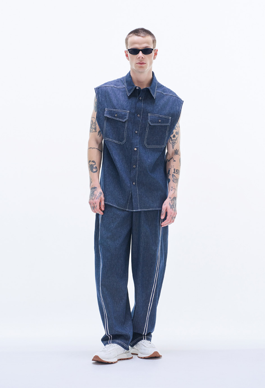 Linen Denim Sleeveless Shirt