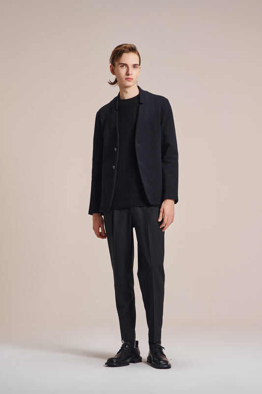 Cotton Knit Stand Collar Blazer