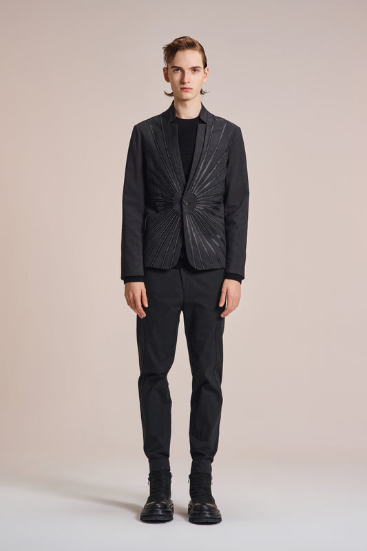 テープ&ステッチ入りスタンドカラーブレザー