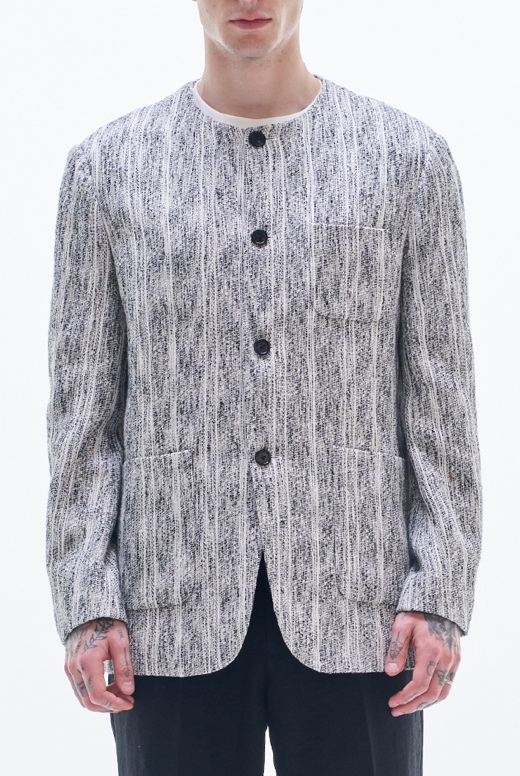 Cotton Tweed No-Collar Blazer