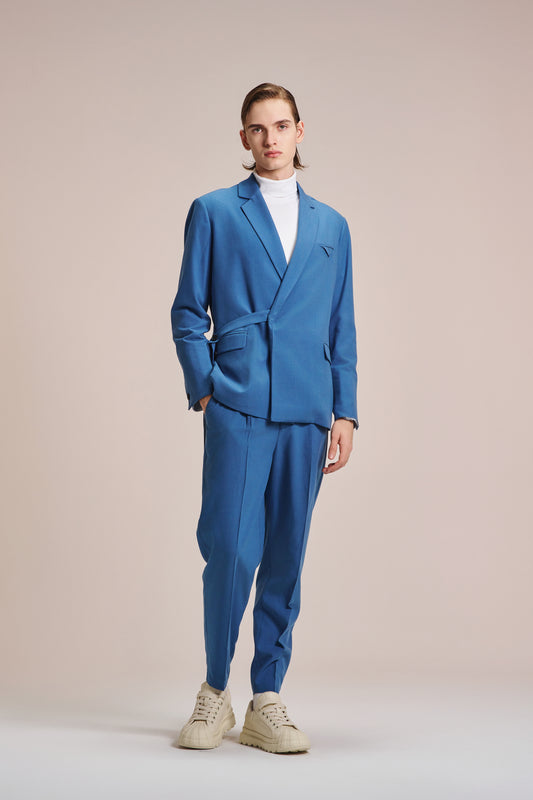 Blazer With Self Fabric Belt & Buttons