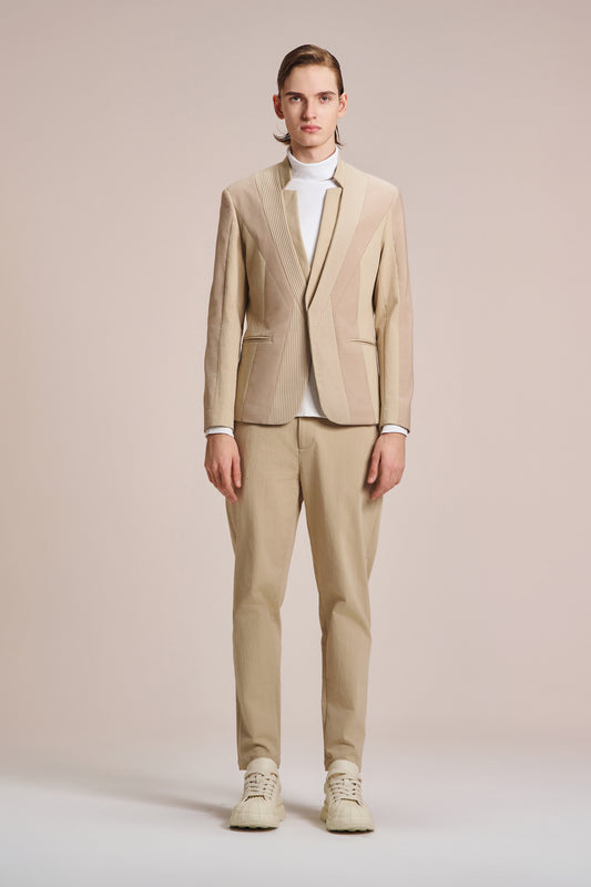 Stand Collar Blazer With Fabric Contrast