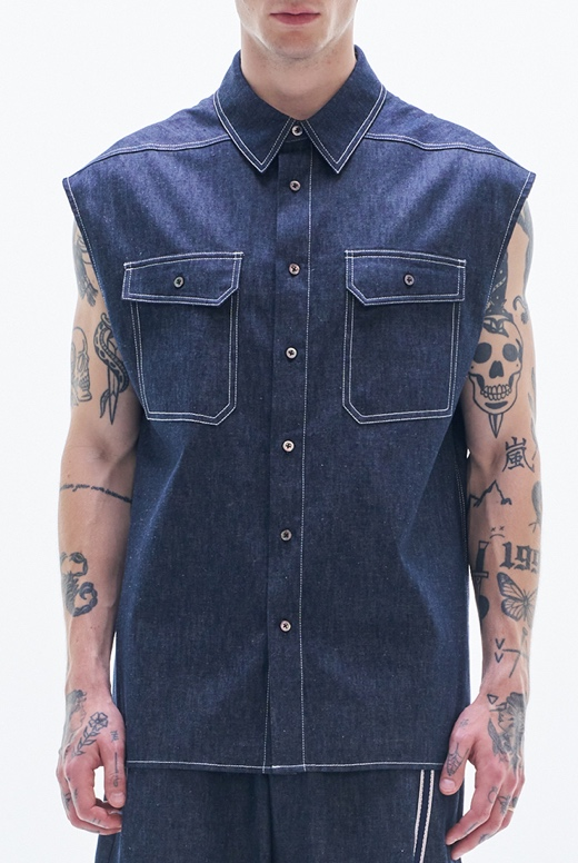 Linen Denim Sleeveless Shirt