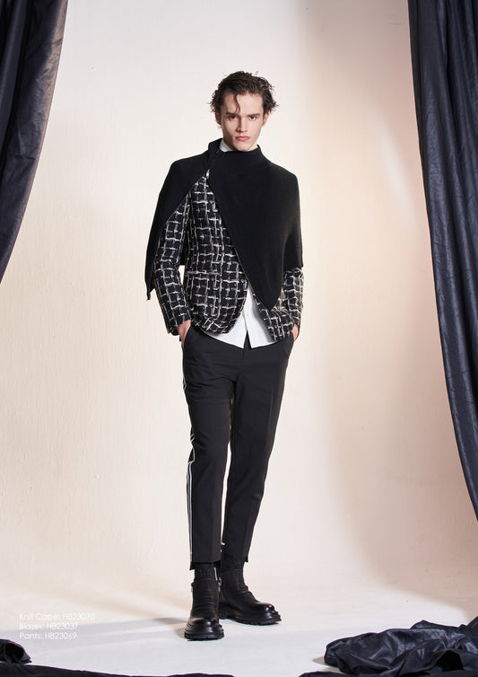 Stand Collar Wool Cape WIth Zipper