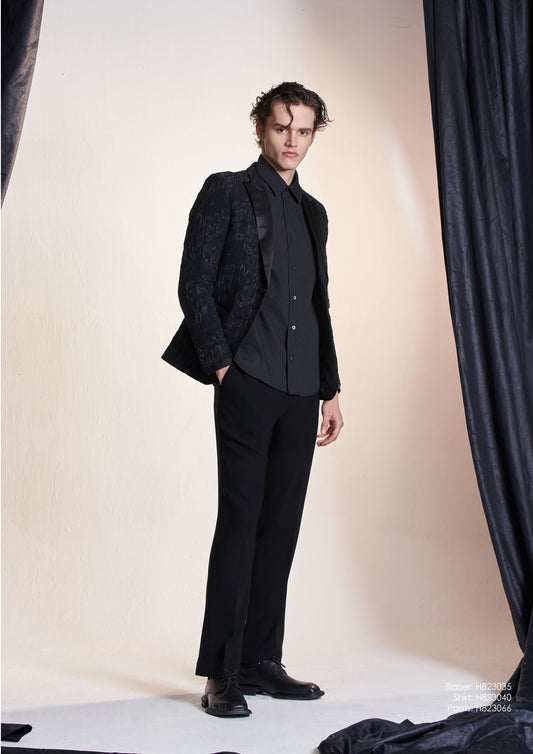 サテンラペル付きフローラルジャカードブレザー