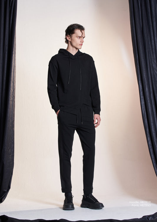 コントラストニットパーカー アシンメトリーヘム