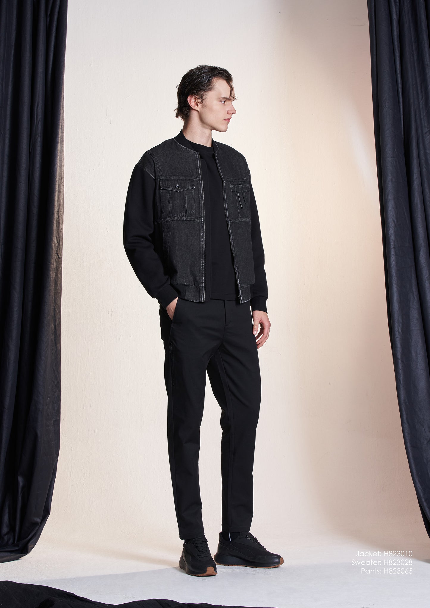 Denim Jacket Contrast With Knit Sleeve