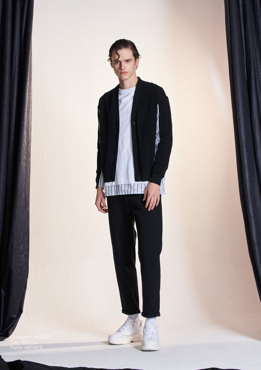 ストライプ織りコットンカーディガン