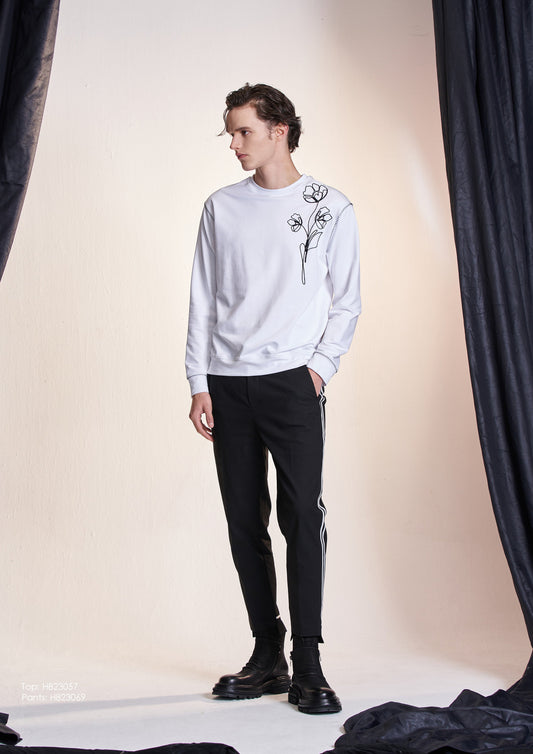 ストリングフラワー刺繍入りスウェットシャツ