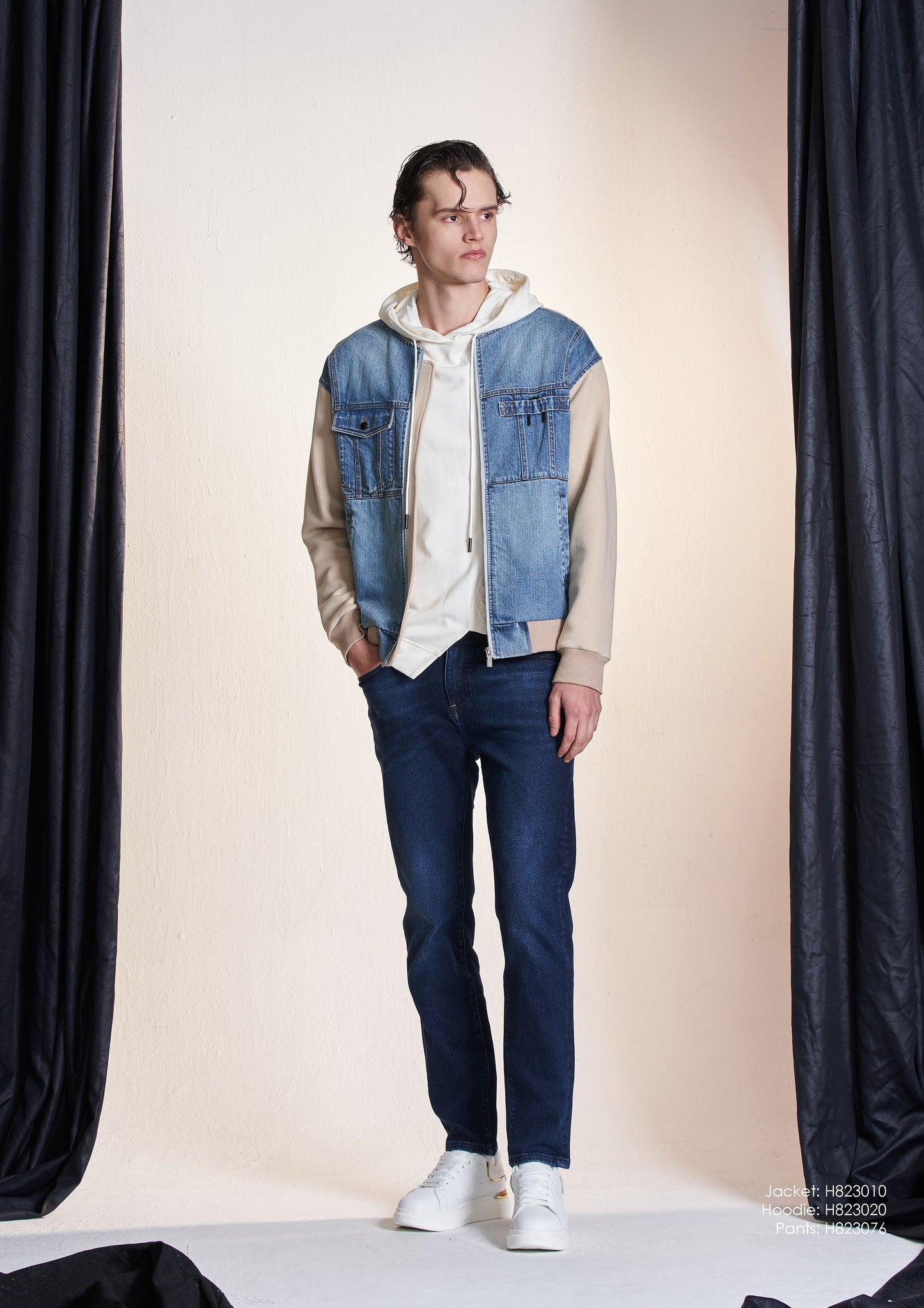 Denim Jacket Contrast With Knit Sleeve