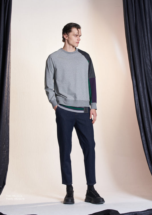 カラーコントラストスリーブ付きスウェットシャツ