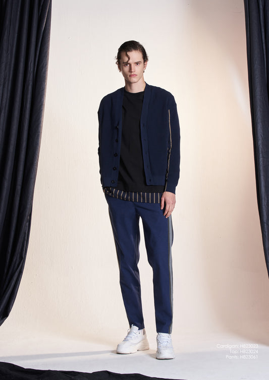 ストライプ織りコットンカーディガン