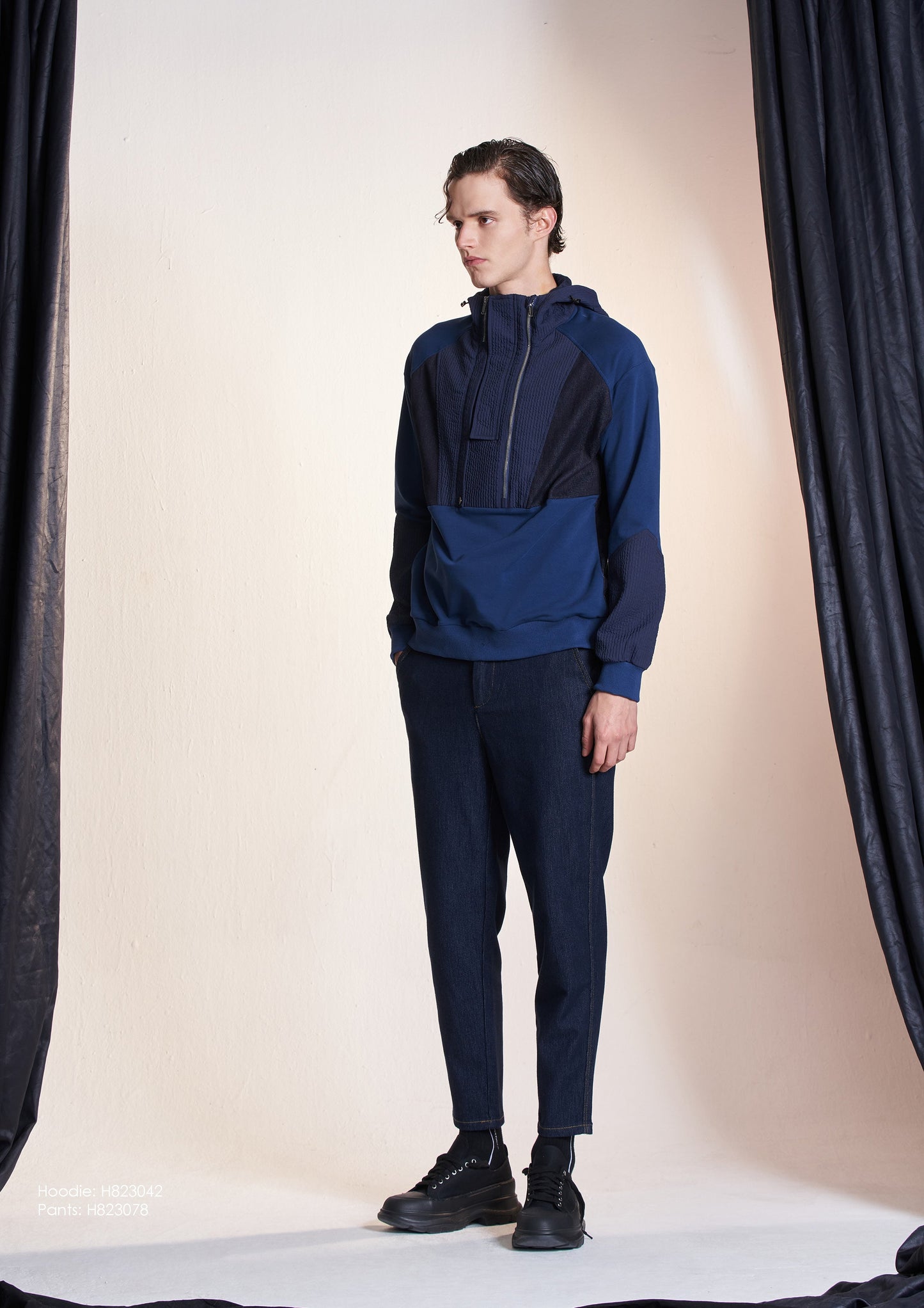 Fabric Contrast Zipper Hoodie