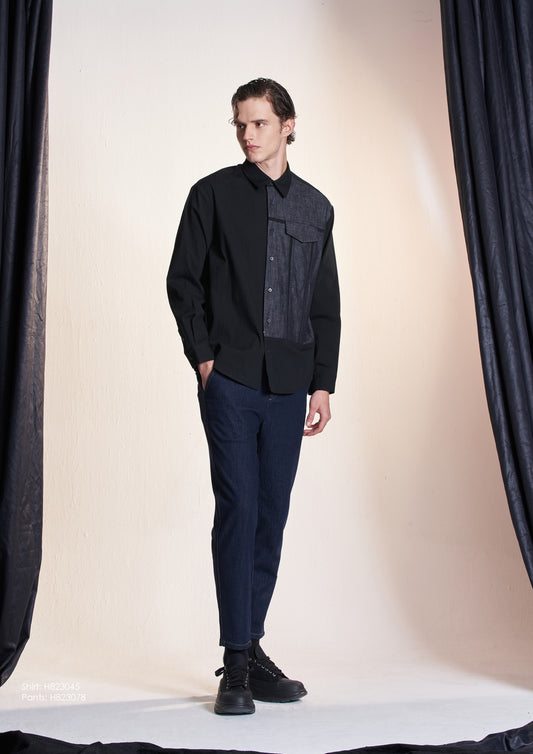 コットンシャツとデニムのコントラスト