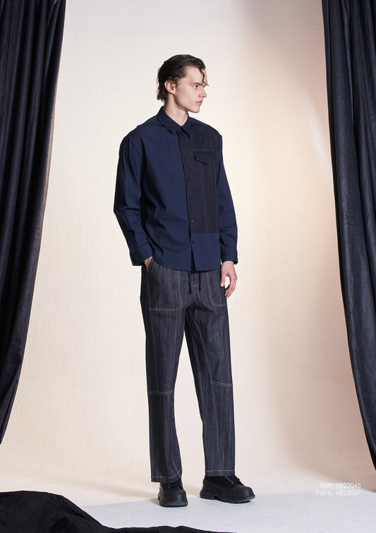 Loose Fit Denim Pants With Stitching