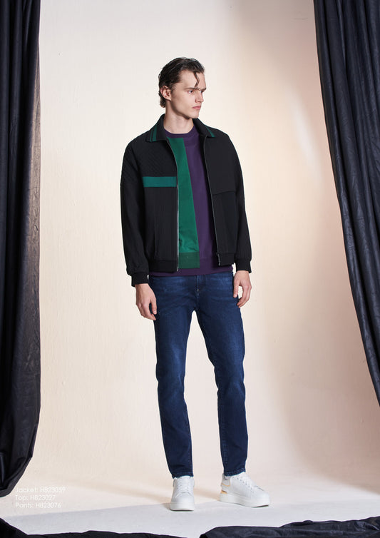 ファブリックコントラストジッパージャケット