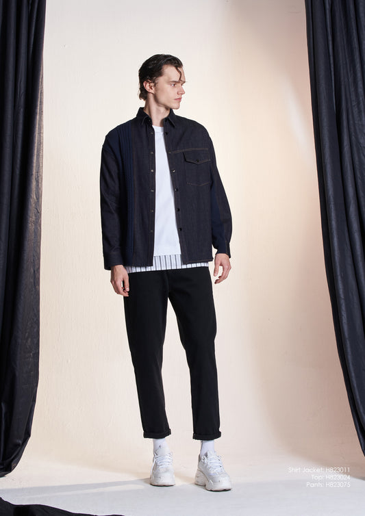 Denim Shirt Contrast With Knit